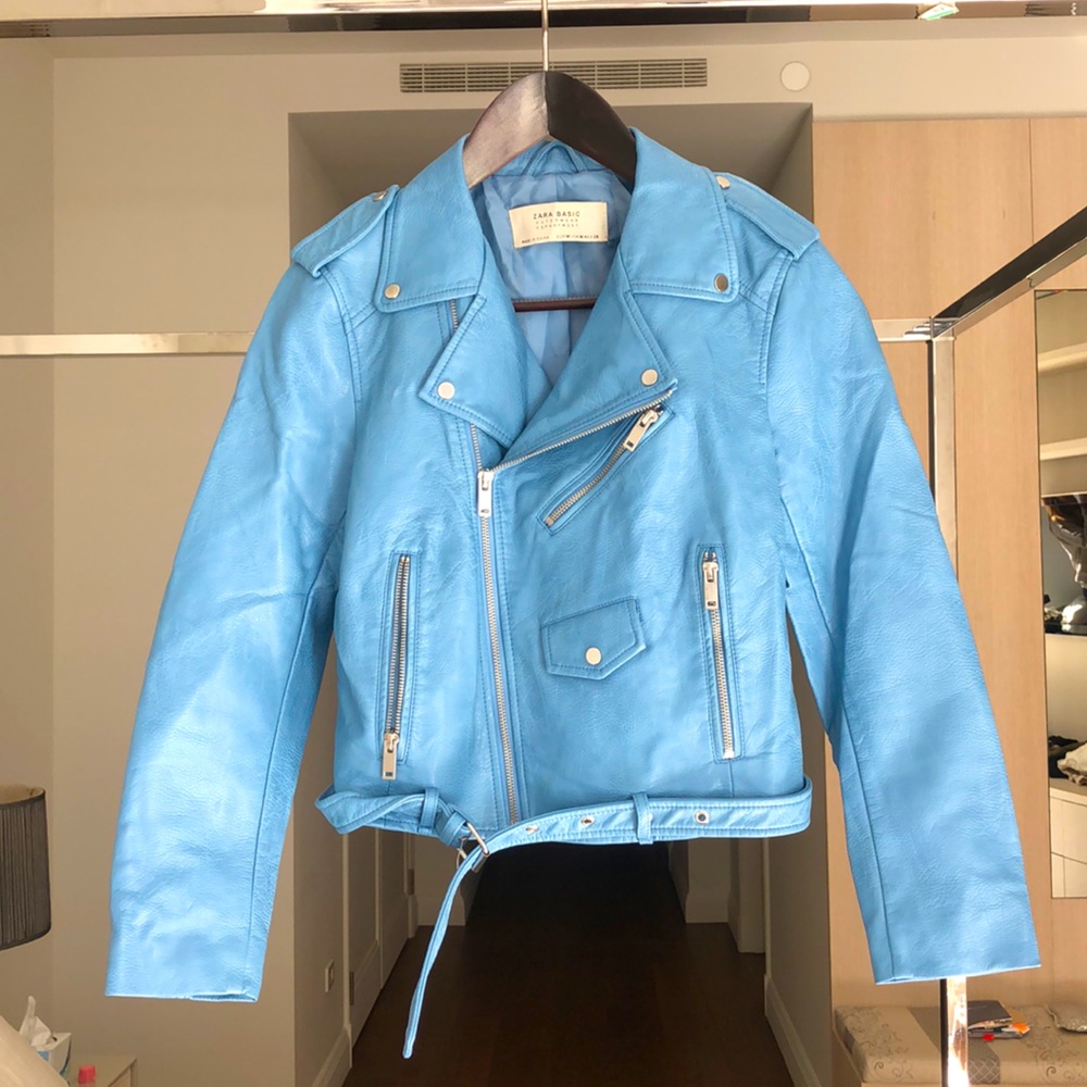 Zara Light Blue Leather Jacket